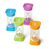 hand2mind front packaging showing four jumbo sand timers and labels for quick selection