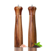 Haomacro acacia grinders front view showing elegant pair and sturdy design benefit: stylish table display