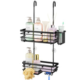HapiRm front view assembled showing two shelves and hooks for organized storage