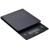 HARIO V60 drip scale front view showing slim black surface and timer for precise pours