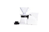 HARIO starter kit front packaging showing dripper, server and filters for easy brewing