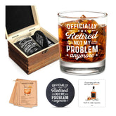 Harmora wooden box open with glass and coaster, gift-ready presentation benefit