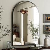 HARRITPURE arched mirror front view shows modern silhouette and sleek black frame