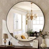 HARRITPURE front view of 30-inch black round mirror adding brightness
