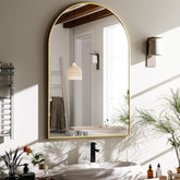 HARRITPURE gold arched mirror front view adds elegant focal point