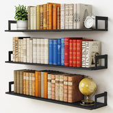 Harwaya front view shelves black showing clean modern storage benefit