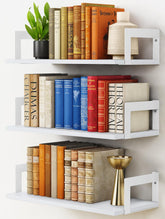 Harwaya front view three-pack white shelves showcasing clean storage benefit