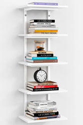 Harwaya front view of white 5-tier wall shelf showing slim vertical storage benefit