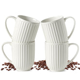 HASENSE front view of four creamy ribbed mugs, elegant gift-ready look