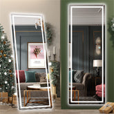 Hasipu front view of lit full-length mirror shows bright even lighting