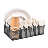 Hasuber front view of metal caddy showing compartments and easy access