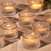 HAVITI clear tealight holder front view shows elegant sparkle and refinement