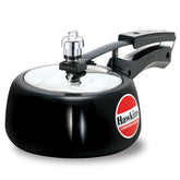 HAWKINS Contura Black front view showing compact cooker and sturdy handles for easy storage