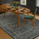 Hazo Haus front view showing rug design and color, adds elegant focal point