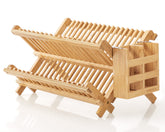 HBlife bamboo dish rack front view showing two tiers and tidy drying