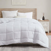 Hearth & Harbor front view comforter showing full queen coverage and neat drape