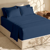 Hearth & Harbor front view of king sheet set showing neat packaging and color benefit