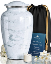 Hearthy Home front view urn showing dignified marble finish and elegant form