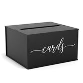 Heather & Willow front view of wooden card box showing rustic finish and laser-cut lettering, enhances gift table