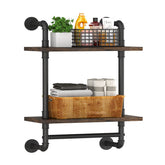 Helsin front view two-tier shelf showing rustic storage and space saving benefit