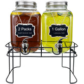 HENABLE front view two-pack glass dispensers showing clear beverages and labels benefit convenience
