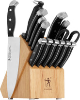 HENCKELS front view of 15-piece block set showing complete kit and neat storage benefit