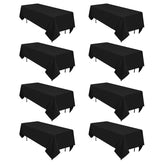 Heneger front view of packaged 8-pack black tablecloths showing value