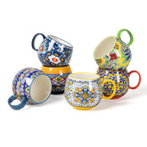 HENXFEN LEAD front view of six boho mugs showing colorful set — vibrant serving option