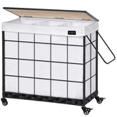 Hermina front view of full 132L hamper showing tidy storage benefit