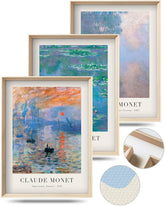 HesenDot framed set front view showing three Water Lilies panels, instant room focal point