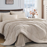 HEVUMYI front packaging view showing beige 7-piece set, ready for fast setup