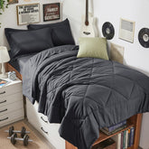 HEVUMYI dark gray comforter set front view showing full bed and coordinated pieces