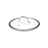 HexClad 10" tempered glass lid front view showing clear cover and fit benefit