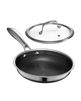 HexClad front view showing compact pan and lid for versatile cooking