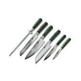 HexClad front view of green 6-piece set showing knives and rod for durable kitchen performance