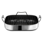 HexClad roasting pan front view showing capacity and finish benefit even heating