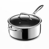 HexClad saucier front view showing premium finish and included lid for versatility