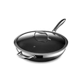 HexClad wok front view showing sleek stainless finish and included lid for versatile cooking