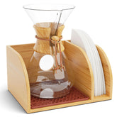 HEXNUB bamboo caddy front view showing organized coffee setup and tidy storage