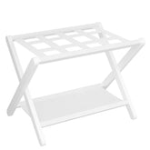 Heybly front view of luggage rack showing stable frame and white finish