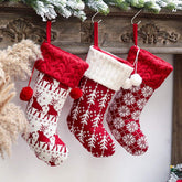 HHOCN front view of three knitted stockings shows set styling and festive appeal