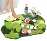 Hifuwan front view of green moss rug showing cottagecore design and cozy appeal