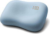 HighBeds front view of pillow in blue showing ergonomic shape and instant neck support