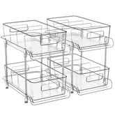 HIHEGD front view of clear 2-tier organizer showing tidy storage and visibility