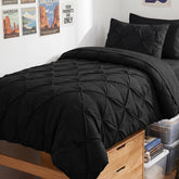 HIMEET front view of Twin XL comforter set showing elegant black pintuck