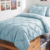 HIMEET comforter front view showing pintuck texture and refined light-blue look