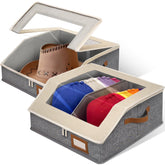 HISULIV front view of two hat boxes showing clear lids and neat storage benefit