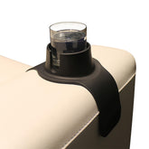 HIT PRODUCTS CouchCoaster front view on armrest showing secure cup placement