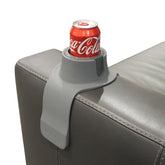 HIT PRODUCTS CouchCoaster front view showing steel grey finish and stable cup rest