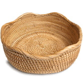 HITOMEN front view of rattan bread basket showing shape and finish, enhancing tabletop charm